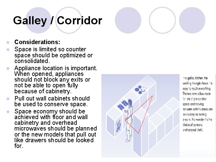 Galley / Corridor Considerations: Space is limited so counter space should be optimized or