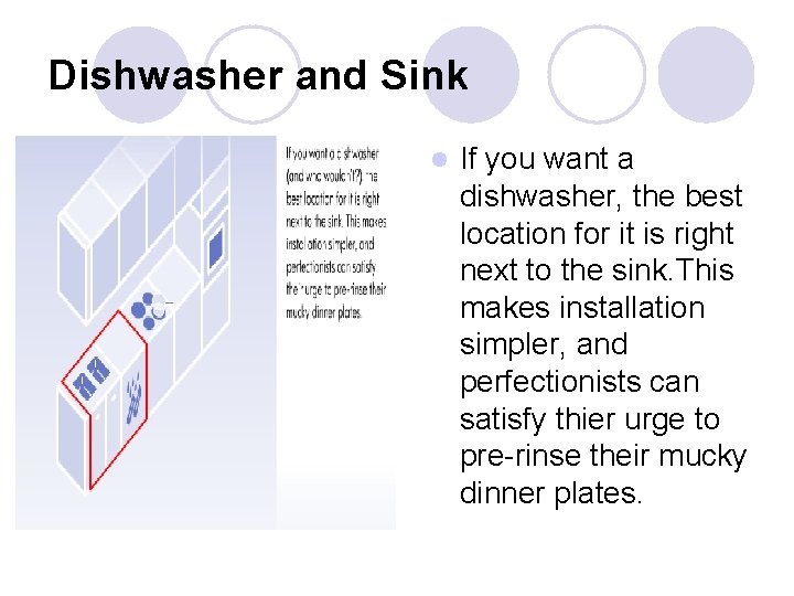 Dishwasher and Sink l If you want a dishwasher, the best location for it