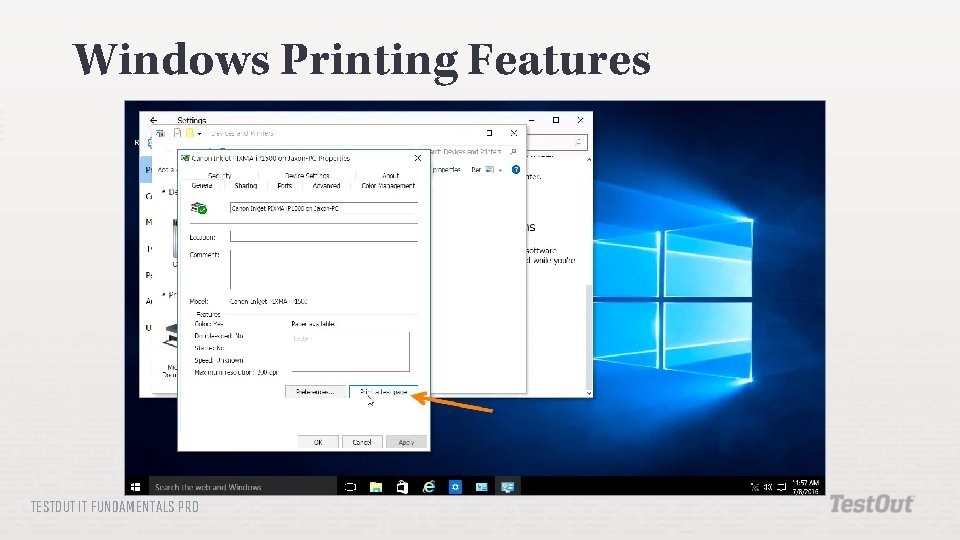 Windows Printing Features TESTOUT IT FUNDAMENTALS PRO 