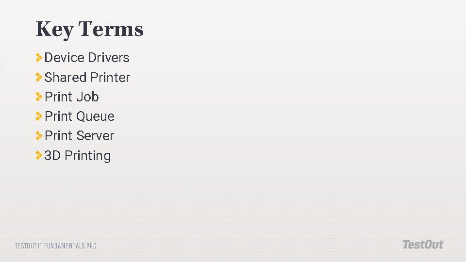 Key Terms Device Drivers Shared Printer Print Job Print Queue Print Server 3 D