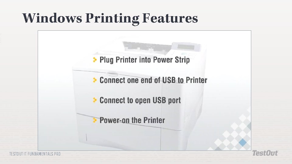 Windows Printing Features TESTOUT IT FUNDAMENTALS PRO 