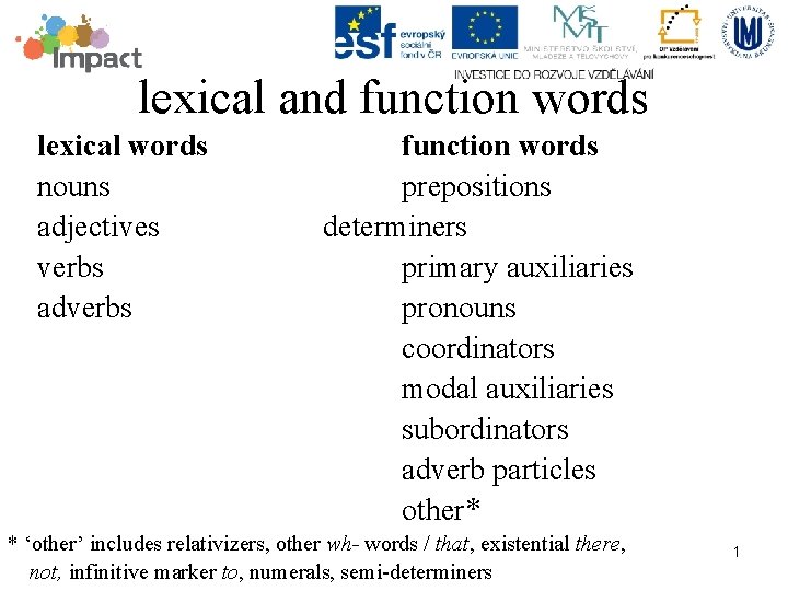 lexical and function words lexical words nouns adjectives verbs adverbs function words prepositions determiners