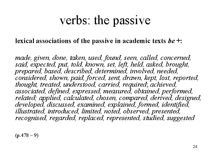 verbs: the passive lexical associations of the passive in academic texts be +: made,