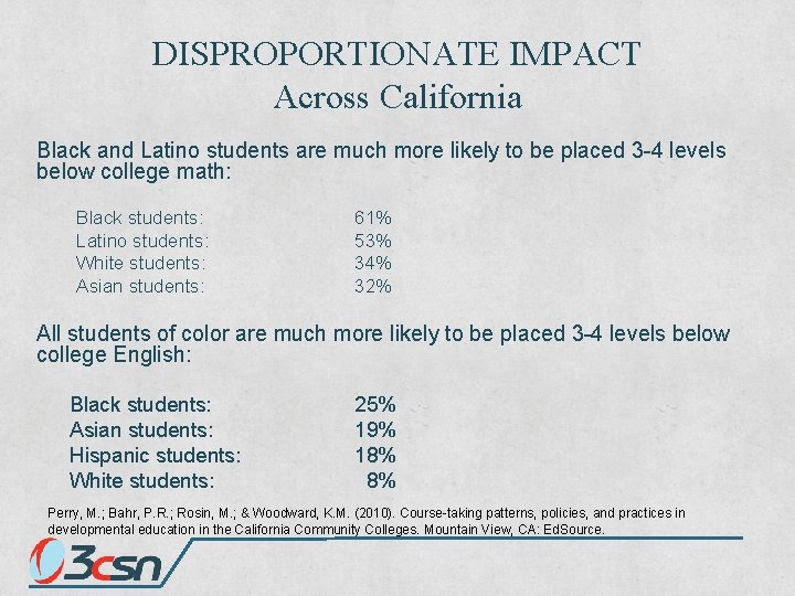 DISPROPORTIONATE IMPACT Across California Black and Latino students are much more likely to be