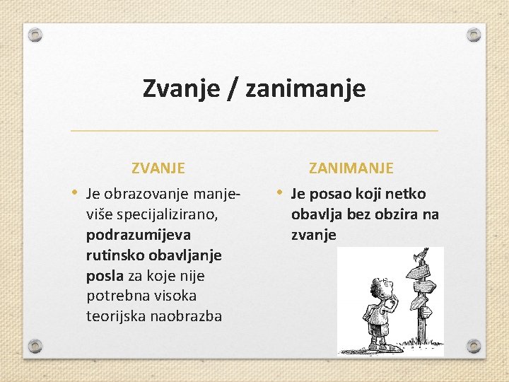 Zvanje / zanimanje ZVANJE ZANIMANJE • Je obrazovanje manje- • Je posao koji netko