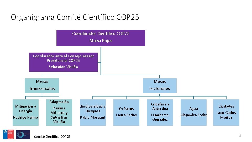 Organigrama Comité Científico COP 25 Coordinador Ciéntifico COP 25 Maisa Rojas Coordinador ante el