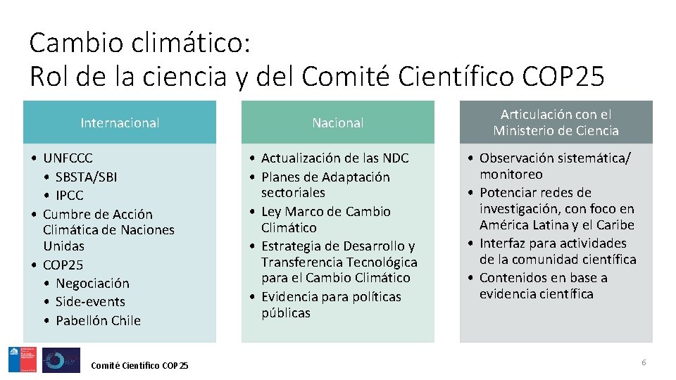 Cambio climático: Rol de la ciencia y del Comité Científico COP 25 Internacional •