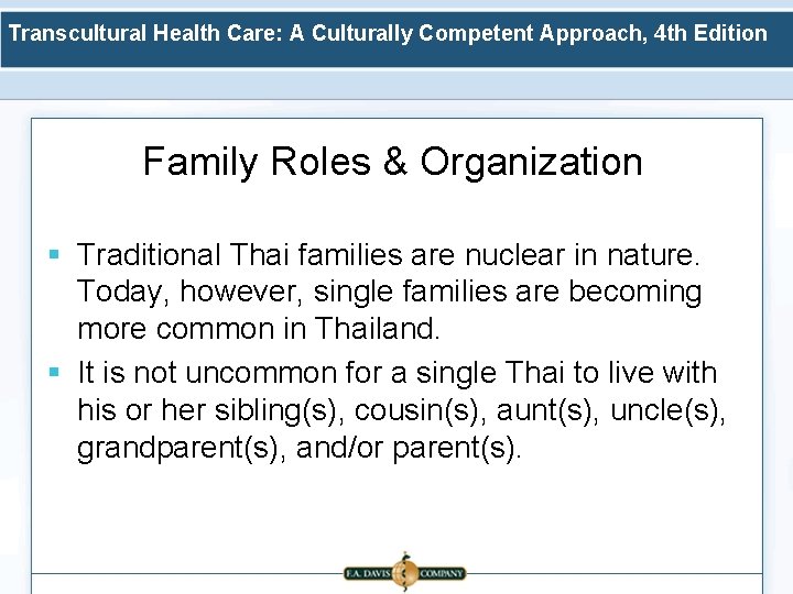 Transcultural Health Care: A Culturally Competent Approach, 4 th Edition Family Roles & Organization