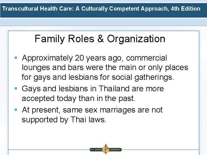 Transcultural Health Care: A Culturally Competent Approach, 4 th Edition Family Roles & Organization