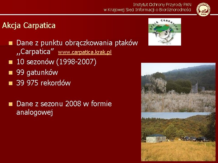 Instytut Ochrony Przyrody PAN w Krajowej Sieci Informacji o Bioróżnorodności Akcja Carpatica Dane z