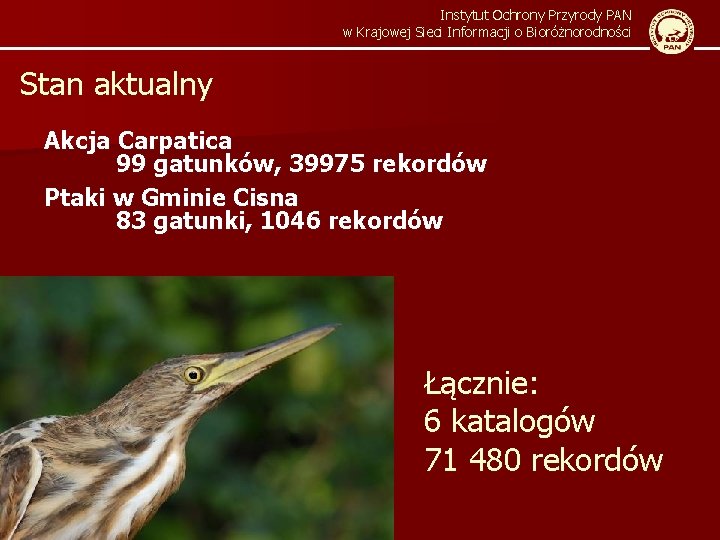 Instytut Ochrony Przyrody PAN w Krajowej Sieci Informacji o Bioróżnorodności Stan aktualny Akcja Carpatica