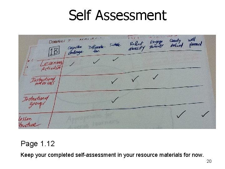 Self Assessment Page 1. 12 Keep your completed self-assessment in your resource materials for