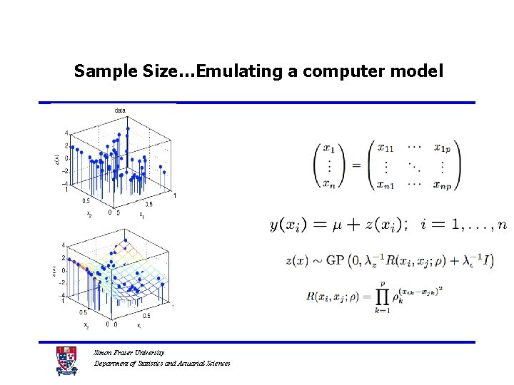 Sample Size…Emulating a computer model Simon Fraser University Department of Statistics and Actuarial Sciences