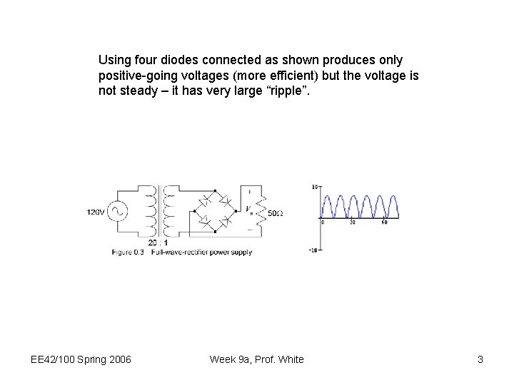 Using four diodes connected as shown produces only positive-going voltages (more efficient) but the