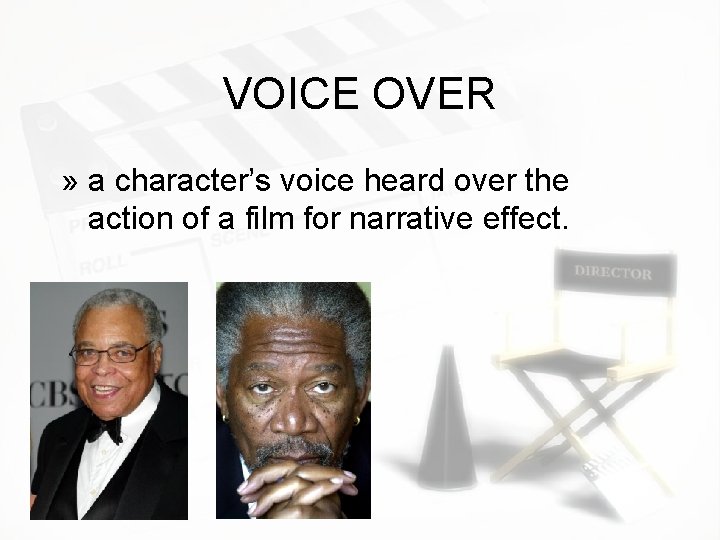 VOICE OVER » a character’s voice heard over the action of a film for VOICE OVER » a character’s voice heard over the action of a film for