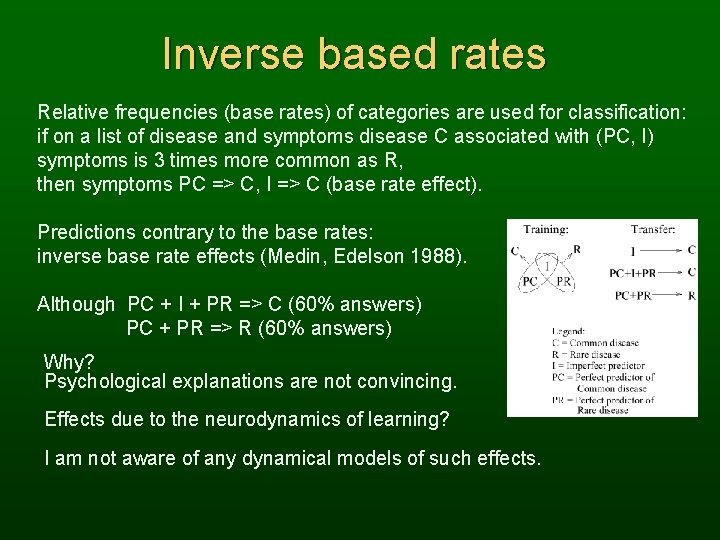 Inverse based rates Relative frequencies (base rates) of categories are used for classification: if