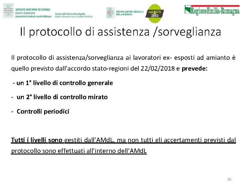 Il protocollo di assistenza /sorveglianza Il protocollo di assistenza/sorveglianza ai lavoratori ex- esposti ad