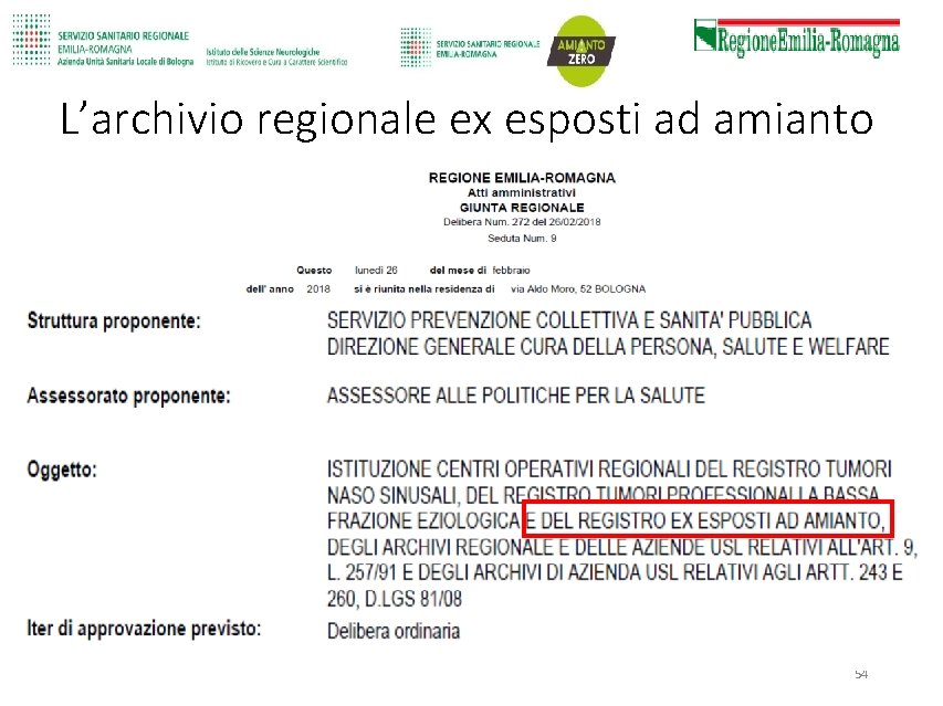 L’archivio regionale ex esposti ad amianto 54 