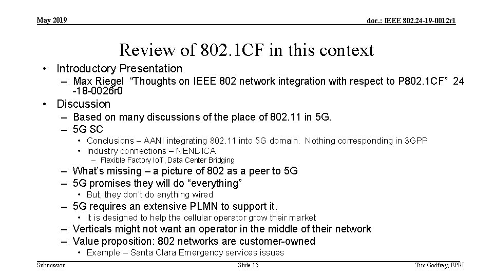 May 2019 doc. : IEEE 802. 24 -19 -0012 r 1 Review of 802.