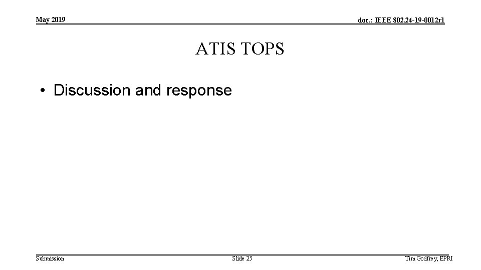 May 2019 doc. : IEEE 802. 24 -19 -0012 r 1 ATIS TOPS •