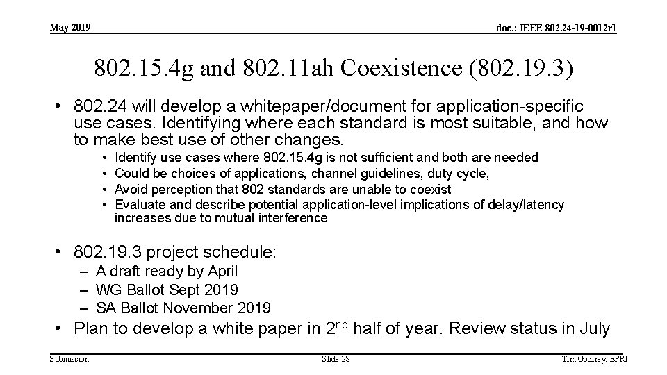 May 2019 doc. : IEEE 802. 24 -19 -0012 r 1 802. 15. 4