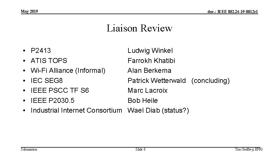 May 2019 doc. : IEEE 802. 24 -19 -0012 r 1 Liaison Review •