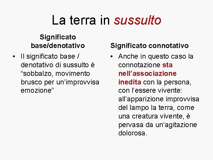 La terra in sussulto Significato base/denotativo • Il significato base / denotativo di sussulto