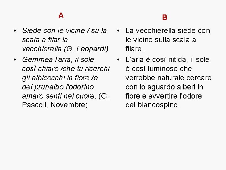 A B • Siede con le vicine / su la • La vecchierella siede