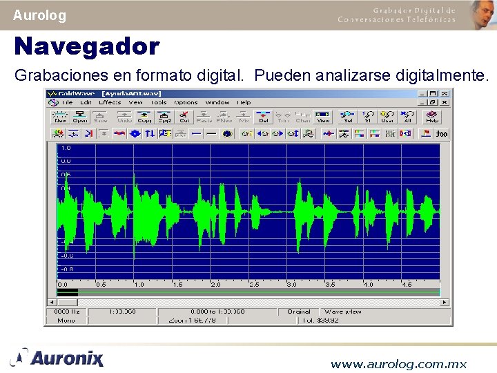 Aurolog Navegador Grabaciones en formato digital. Pueden analizarse digitalmente. www. aurolog. com. mx 