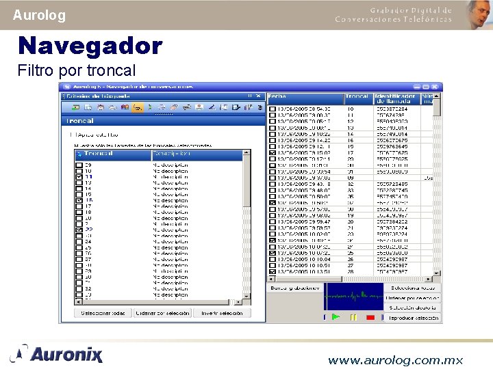 Aurolog Navegador Filtro por troncal www. aurolog. com. mx 