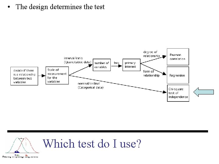  • The design determines the test Which test do I use? Reasoning in