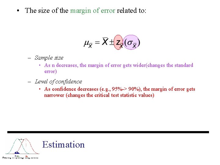  • The size of the margin of error related to: – Sample size