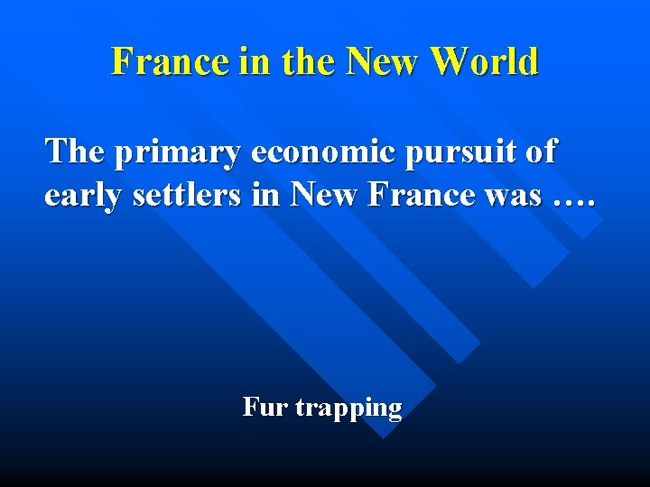 France in the New World The primary economic pursuit of early settlers in New