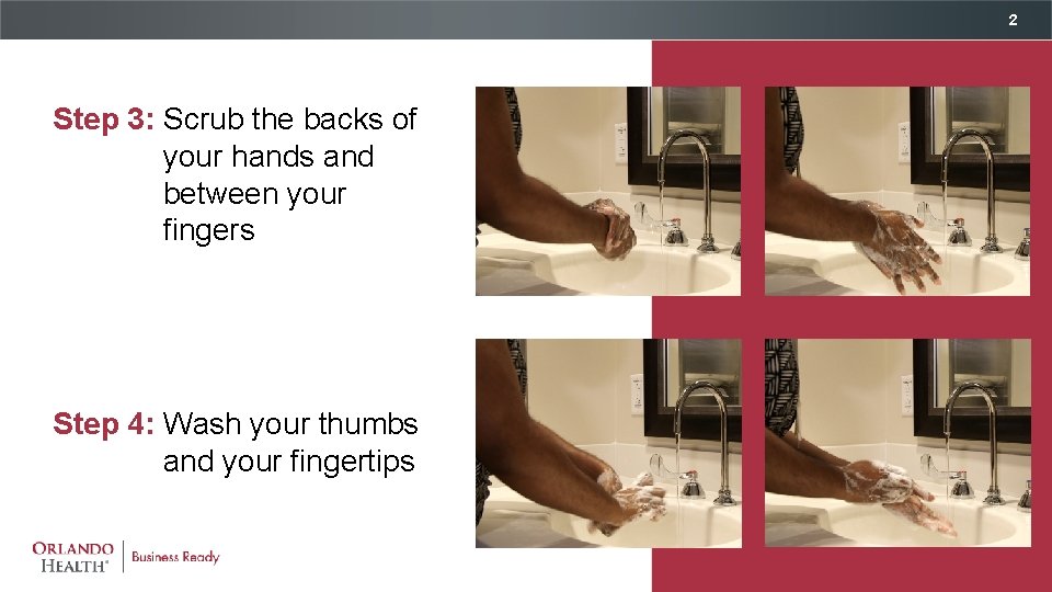 2 Step 3: Scrub the backs of your hands and between your fingers Step