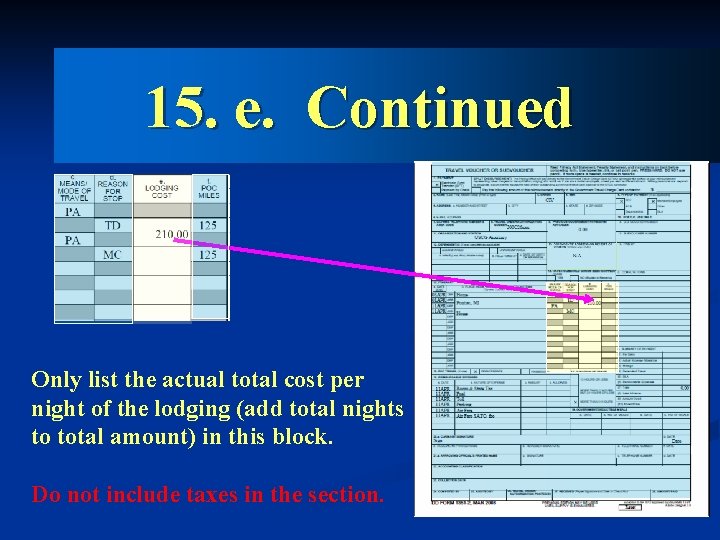 15. e. Continued Only list the actual total cost per night of the lodging