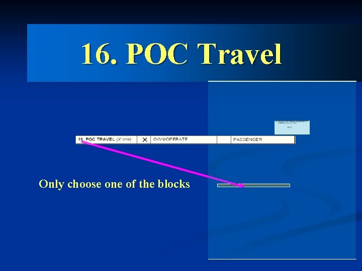 16. POC Travel Only choose one of the blocks 