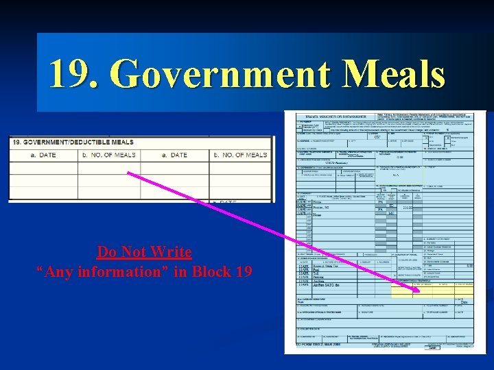 19. Government Meals Do Not Write “Any information” in Block 19 