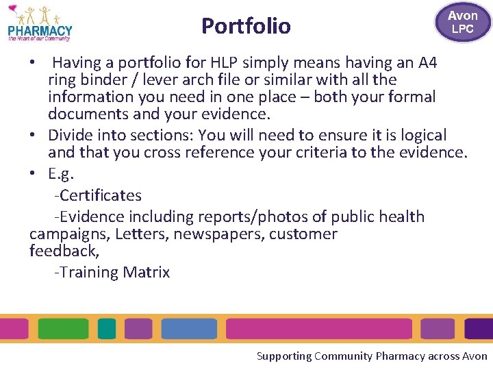 Portfolio • Having a portfolio for HLP simply means having an A 4 ring