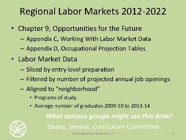 Regional Labor Markets 2012 -2022 • Chapter 9, Opportunities for the Future – Appendix