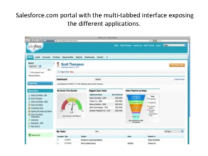 Salesforce. com portal with the multi-tabbed interface exposing the different applications. 