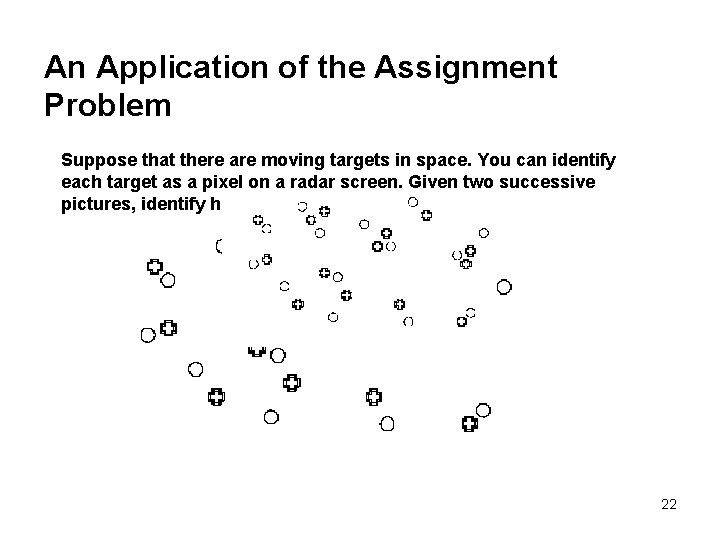 An Application of the Assignment Problem Suppose that there are moving targets in space.