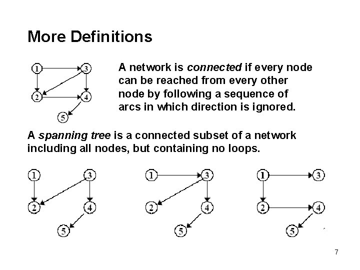 More Definitions A network is connected if every node can be reached from every
