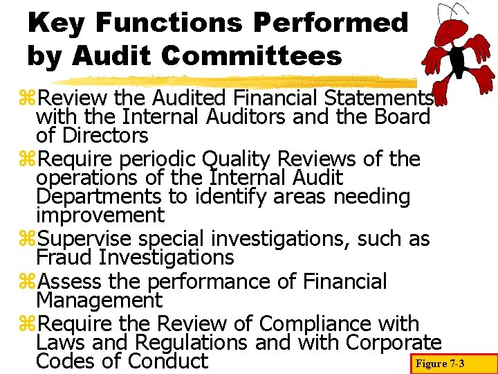 Key Functions Performed by Audit Committees z. Review the Audited Financial Statements with the