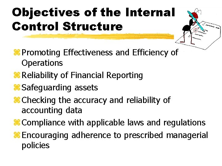 Objectives of the Internal Control Structure z Promoting Effectiveness and Efficiency of Operations z