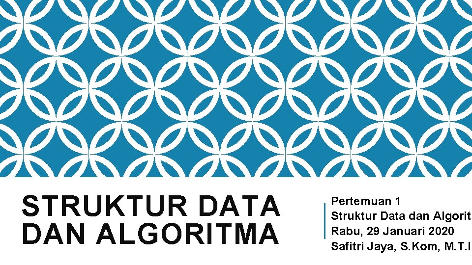 STRUKTUR DATA DAN ALGORITMA Pertemuan 1 Struktur Data dan Algoritm Rabu, 29 Januari 2020