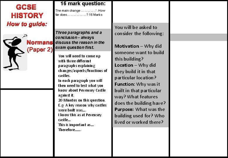 GCSE HISTORY Normans 16 mark question: The main change …………. . ‘. How far