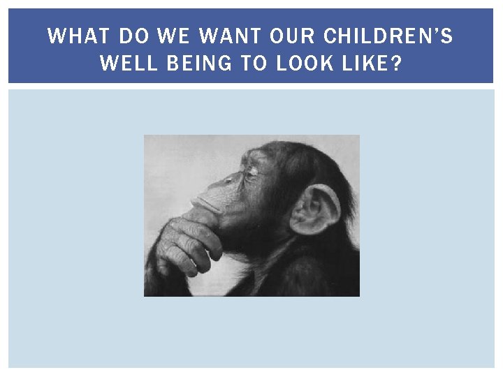 WHAT DO WE WANT OUR CHILDREN’S WELL BEING TO LOOK LIKE? 