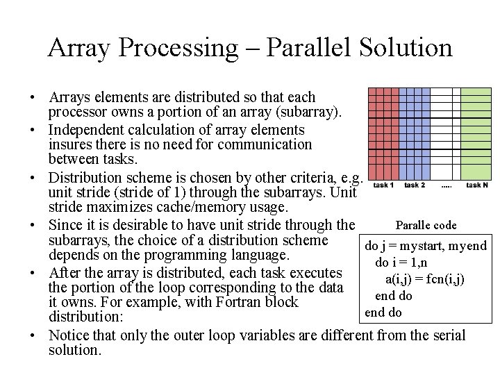 Array Processing – Parallel Solution • Arrays elements are distributed so that each processor