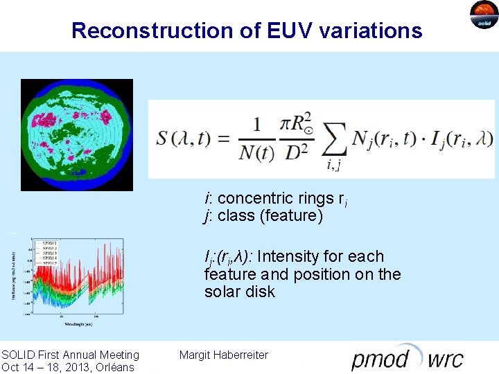 Reconstruction of EUV variations i: concentric rings ri j: class (feature) Ij: (ri, λ):