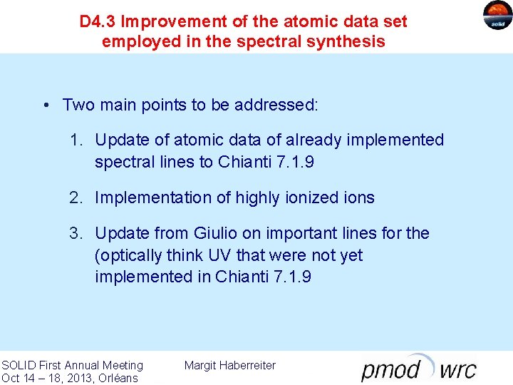 D 4. 3 Improvement of the atomic data set employed in the spectral synthesis